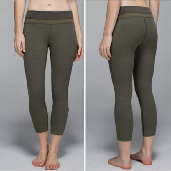 Lululemon Refine Crop Wee Stripe Heathered Fatigue Green Deep Camo Size 8 - Picture 1 of 6